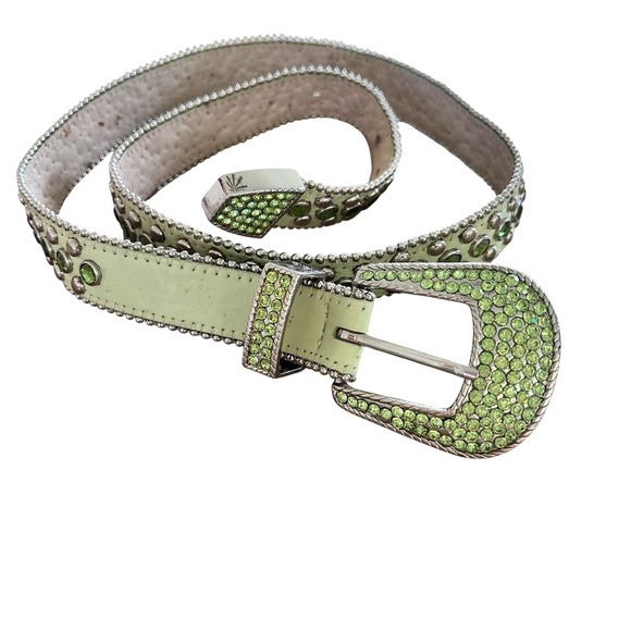 Christine Alexander Accessories - Christine Alexander Green leather belt bling crystals large Swarovski Vintage